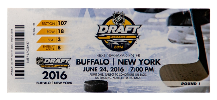June 24th 2016 NHL Draft Full Ticket - Auston Matthews Drafted by the Toronto Maple Leafs #1 Overall