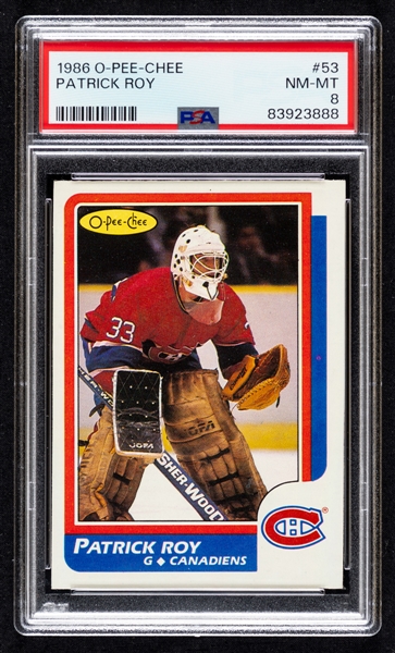 1986-87 O-Pee-Chee Hockey Card #53 HOFer Patrick Roy Rookie - Graded PSA 8