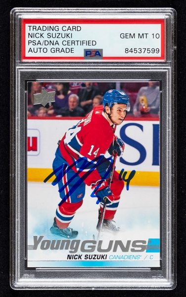 2019-20 Upper Deck Young Guns Signed Hockey Card #471 Nick Suzuki Rookie - PSA/DNA Certified - Autograph Graded GEM MT 10
