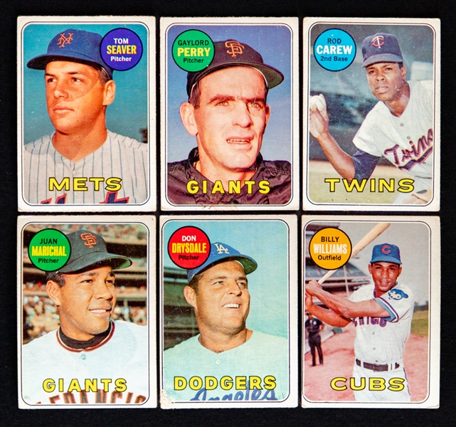 1969 O-Pee-Chee Baseball Cards (85+) and 1969 Topps Baseball Cards (90+) Including Bench, Aaron, Sutton, Drysdale, Brock, Seaver, Carew and Others
