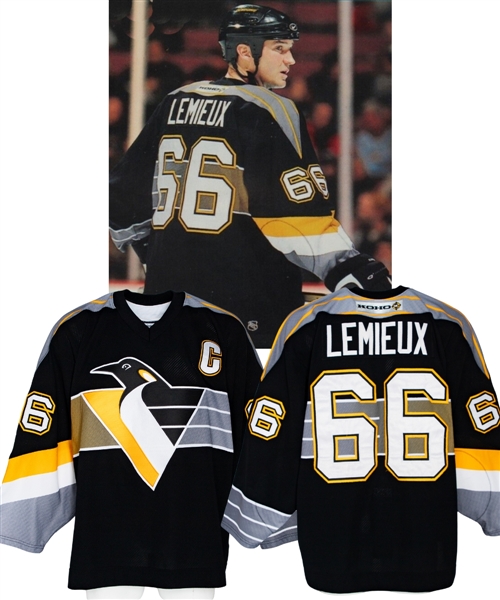Mario Lemieuxs 2001-02 Pittsburgh Penguins Game-Worn Captains Jersey - Photo-Matched!