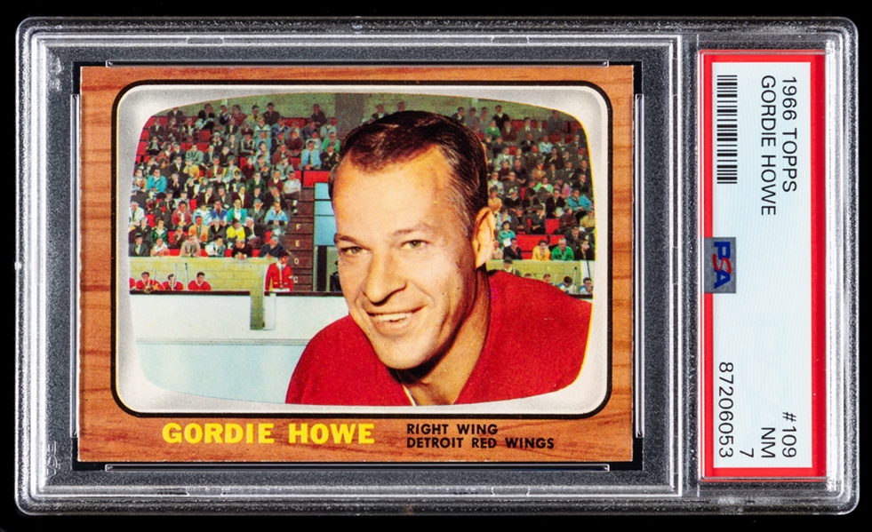 1966-67 Topps Hockey Card #109 HOF Gordie Howe (Graded PSA 7) and 1966-67 Topps Hockey Card #121 HOFer Gordie Howe All-Star (Graded PSA 5)