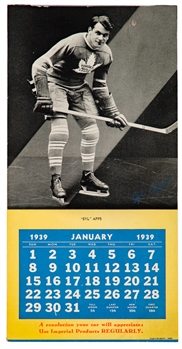 1939 Imperial Oil NHL Stars Hockey Calendar Featuring 7 HOFers, Including Apps, Joliat & Shore