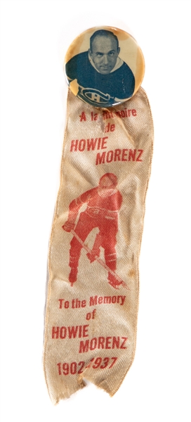 1937 Howie Morenz Memorial Game Pin with Ribbon