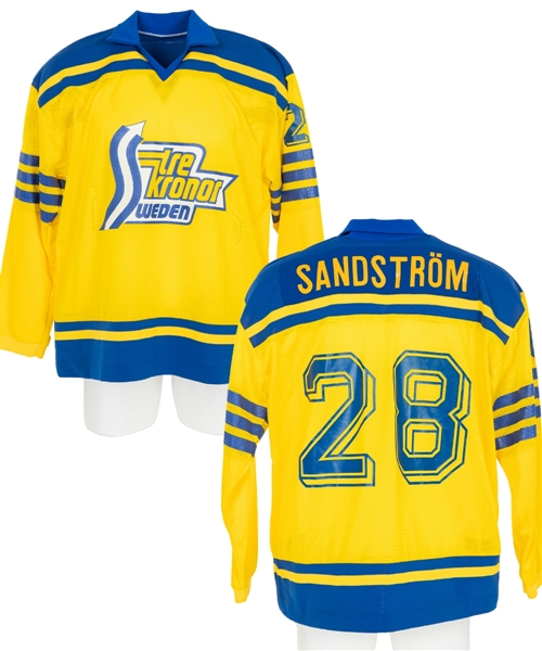 Tomas Sandstroms 1984 IIHF World Junior Championships Team Sweden Game-Worn Jersey from His Personal Collection with LOA 