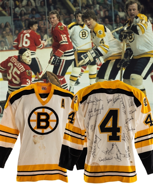 Bobby Orrs 1973-74 Boston Bruins Game-Worn Alternate Captains Jersey with LOAs Including Meigray - Team Repairs! - Photo-Matched to Multiple Photos!