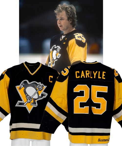 Randy Carlyles 1982-83 Pittsburgh Penguins  Game-Worn Captains Jersey with LOAs - Team Repairs! - Photo-Matched!