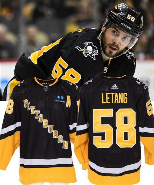Kris Letangs 2022-23 Pittsburgh Penguins Game-Worn Alternate Captains Third Jersey with Team LOA - Photo-Matched!