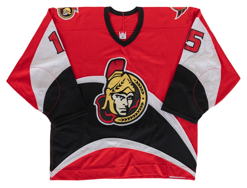 Peter Schaefers 2002-03 Ottawa Senators Game-Worn Jersey with LOA - Team Repairs!
