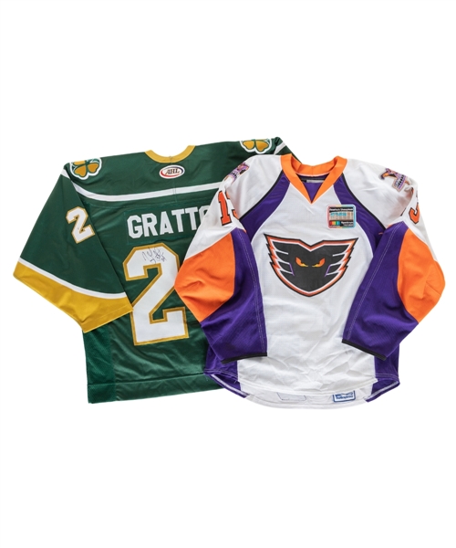 Josh Grattons 2004-05 (Saint Patricks Day) and 2008-09 AHL Philadelphia Phantoms Game-Worn Jerseys 