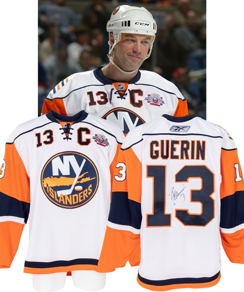 Bill Guerins 2007-08 New York Islanders "Core of the Four - 25th Anniversary Night" Signed Game-Worn Captains Jersey with Team COA - Photo-Matched!