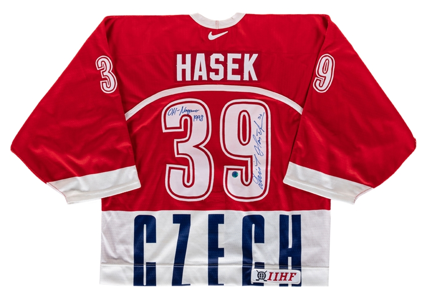Dominik Hasek Signed Team Czech Republic 2002 Winter Olympics Pro On-Ice Style Jersey - AJ Sports Authenticated!