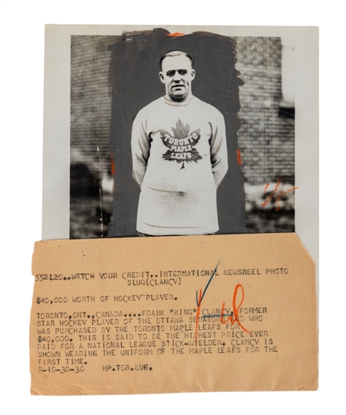Frank "King" Clancy November 1st 1930 International Newsreel Photo - First Photo in a Toronto Maple Leafs Uniform!