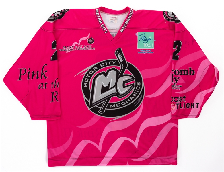 Matt Smith’s 2005-2006 UHL Motor City Mechanics Breast Cancer Awareness Signed Game-Worn Jersey