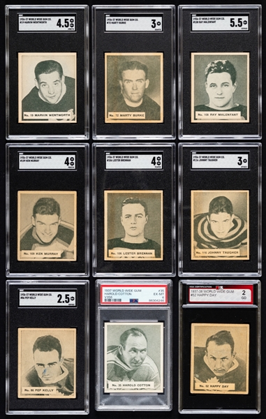 1937-38 World Wide Gum V356D Graded Hockey Cards (9) Plus 1933-34 and 1937-38 O-Pee-Chee, World Wide Gum, Anonymous and O-Pee-Chee Graded Cards (4) 