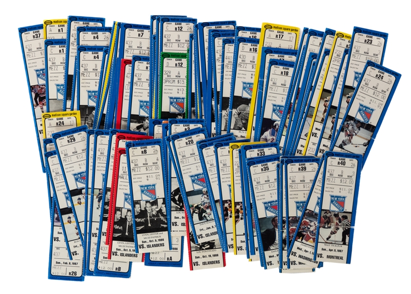 New York Rangers 1986-87 Full Season Tickets (Photos of Players) and 1986-97 Press Tickets and Passes