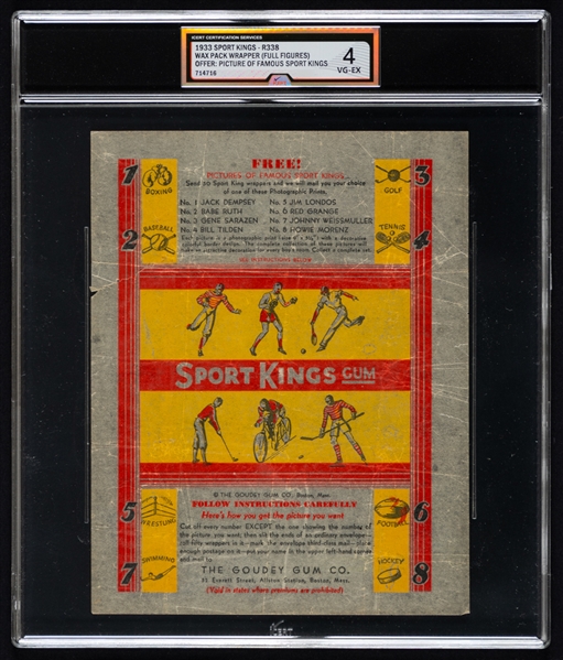 1933-34 Goudey Sport Kings R338 Series 2 (Full Figures) Wrapper - Graded iCert VG-EX 4