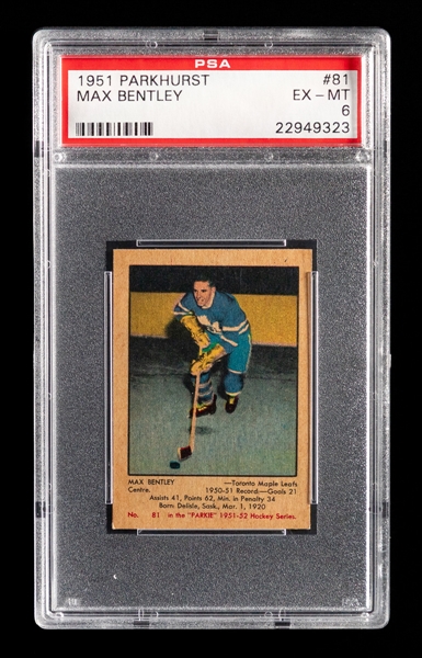 1951-52 Parkhurst Hockey Card #81 HOFer Max Bentley - Graded PSA 6