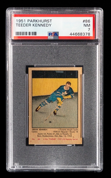 1951-52 Parkhurst Hockey Card #86 HOFer Ted Kennedy Rookie - Graded PSA 7