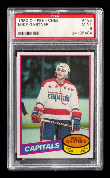 1980-81 O-Pee-Chee Hockey Card #195 HOFer Mike Gartner Rookie - Graded PSA 9