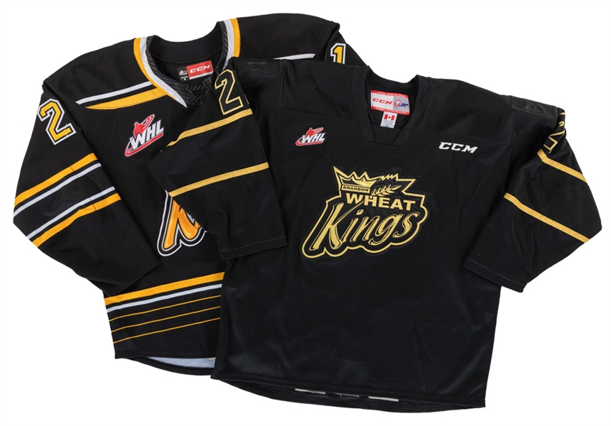 Roger McQueens 2021-22 "Stealth" and Black Road WHL Brandon Wheat Kings Game-Issued Jerseys (2)