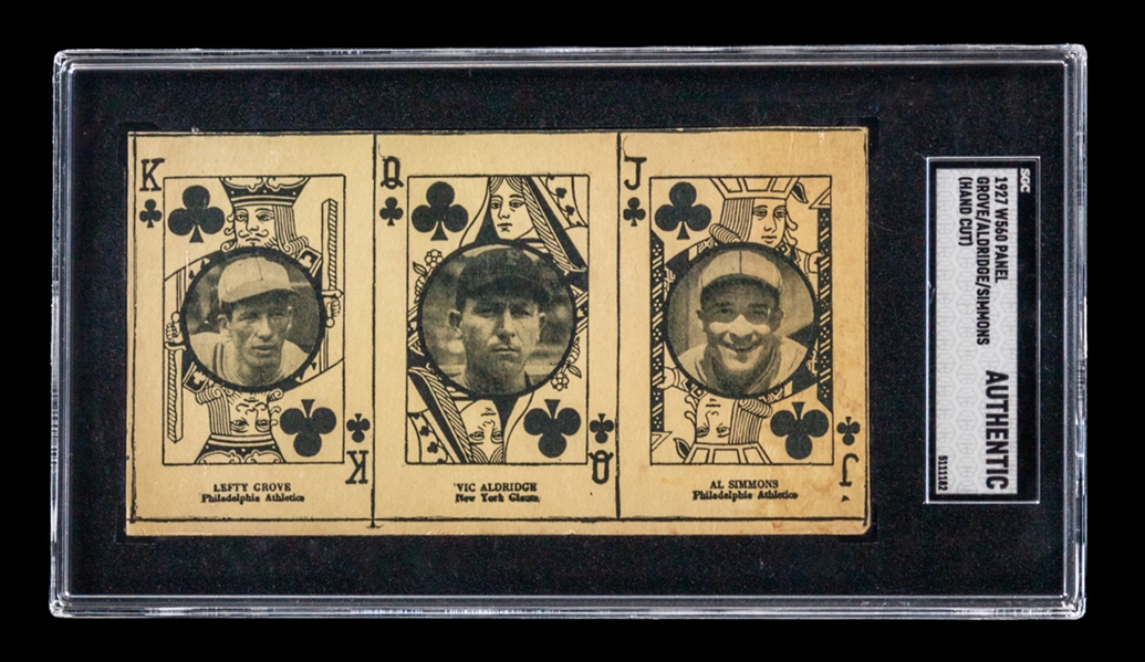 1927 W560 Baseball Hand Cut Panel (Black) HOFer Lefty Grove / Vic Aldridge / HOFer Al Simmons - Graded SGC Authentic