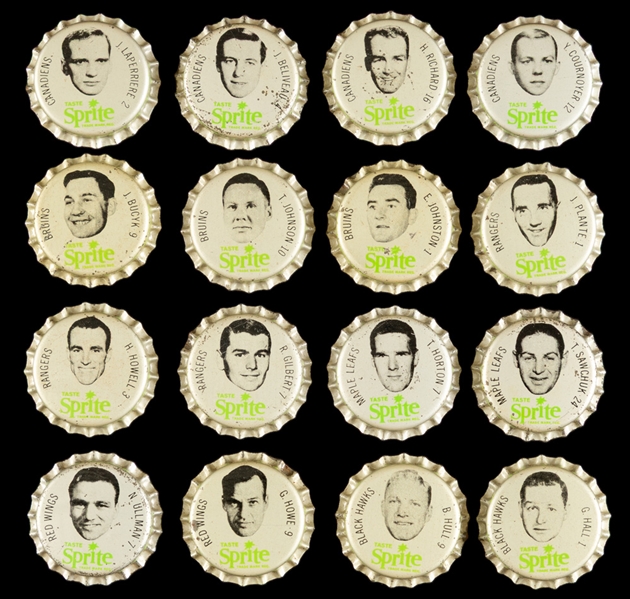 Scarce 1964-65 Sprite Hockey Bottle Cap Near Complete Set (107/108)