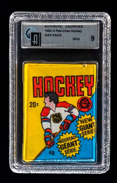 1980-81 O-Pee-Chee Hockey Unopened Wax Pack - GAI Certified MINT 9 - Mark Messier and Ray Bourque Rookie Card Year
