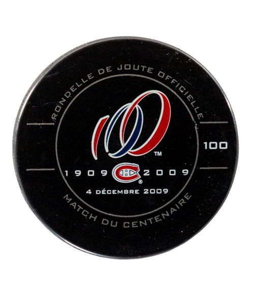 Montreal Canadiens December 4th 2009 "Centennial Game" Game-Used Puck with Team COA