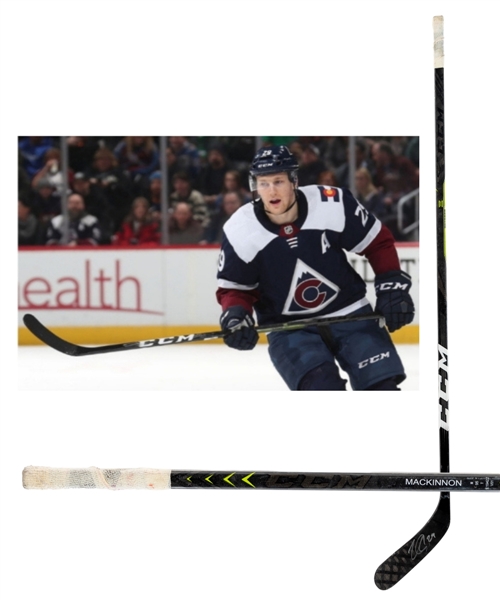 Nathan MacKinnons Late-2010s Colorado Avalanche Signed CCM Ribcore Trigger 3D PMT Game-Used Stick