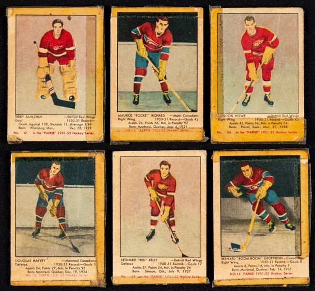 1951-52 Parkhurst Hockey Card Starter Set (66/105) Including Rookie Cards of HOFers #4 Maurice Richard, #61 Terry Sawchuk and #66 Gordie Howe