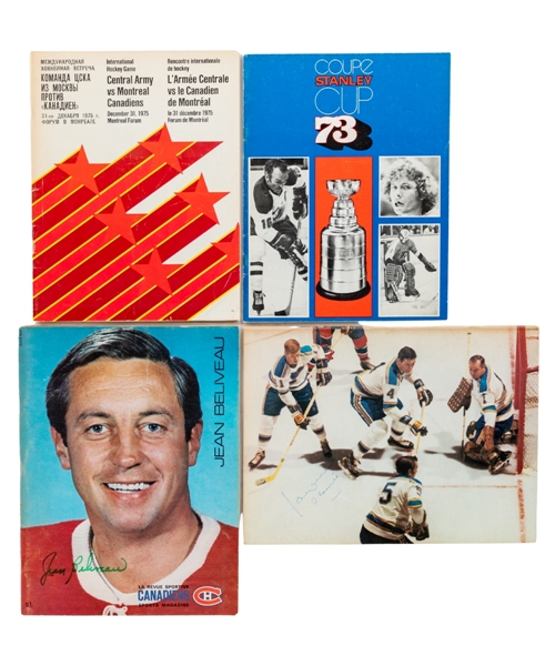 1970s Montreal Magazine/Programs (27) Including 1958 and 1973 Stanley Cup Finals and 1975 Red Army vs Canadiens Programs with Covers signed by Deceased HOFers Jacques Plante and Jean Beliveau 