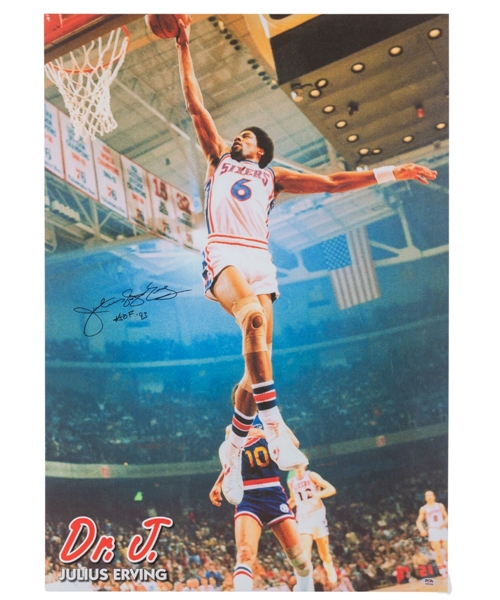 Julius Erving "Dr. J" Philadelphia 76ers Signed Poster with PSA COA (24" x 34")