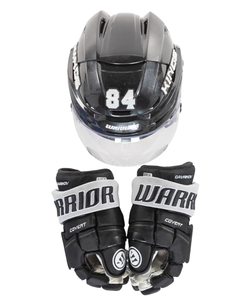 Vladisalv Gavrikovs 2022-23 Los Angeles Kings Game-Worn Warrior Gloves and Playoff-Worn Warrior Helmet with Team COAs - Proceeds to Benefit the Echoes of Hope Organization