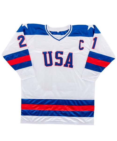 Mike Eruzione Signed 1980 Team USA Captains Jersey with LOA ("80/Gold" Inscription) - Proceeds to Benefit the Echoes of Hope Organization