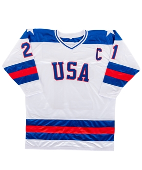 Mike Eruzione Signed 1980 Team USA Captains Jersey with LOA ("80/Gold" Inscription) - Proceeds to Benefit the Echoes of Hope Organization