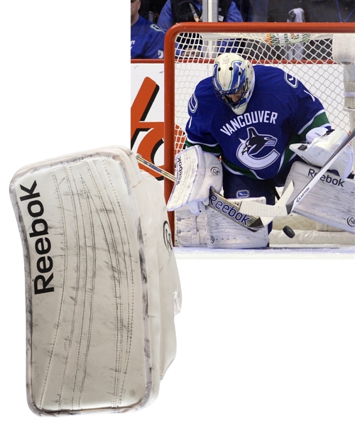 Roberto Luongos 2012-13 Vancouver Canucks Regular Season and Stanley Cup Playoffs Reebok Premier Game-Used Blocker - Photo-Matched! 