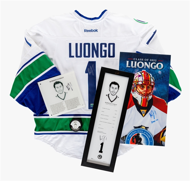 Roberto Luongo Legends Line 2022 Hall of Fame Induction Limited-Edition Signed Plaque, Banner, Jersey, Puck and Framed Stats with HHOF LOAs