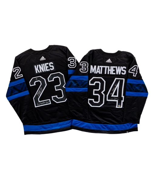 Auston Matthews & Matthew Knies Signed "Go Leafs Go" Drew House Alternate Jerseys (2) with COAs