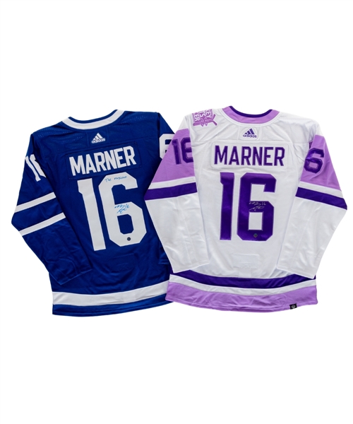 Mitch Marner Signed "The Magician" Toronto Maple Leafs Blue Jersey & Signed Hockey Fights Cancer Leafs Jersey - Starside Signatures COA