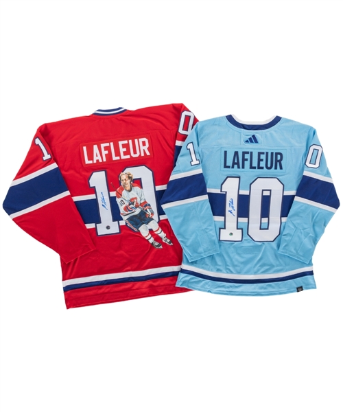 Guy Lafleur Signed Montreal Canadiens Red Jersey with Hand Painted Artwork (1/1) & Signed Montreal Canadiens Reverse Retro 2.0 Jersey - Starside Signatures COA
