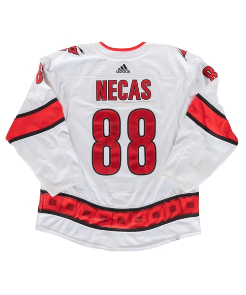 Martin Necas 2021-22 Carolina Hurricanes Signed Game-Worn Jersey - Team Repairs! 