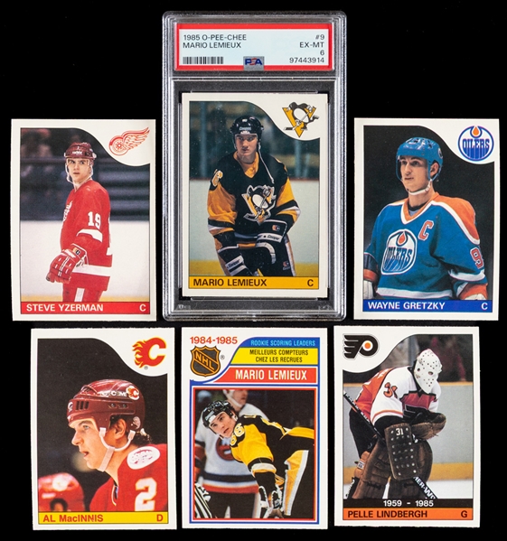 1985-86 O-Pee-Chee Hockey Complete 264-Card Set Including #9 HOFer Mario Lemieux Rookie (Graded PSA 6)