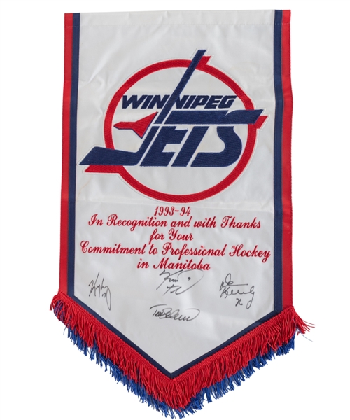 Teemu Selanne, Keith Tkachuk, Kris King and Dean Kennedy Signed 1993-94 Winnipeg Jets Commemorative Banner (25” x 15”) 