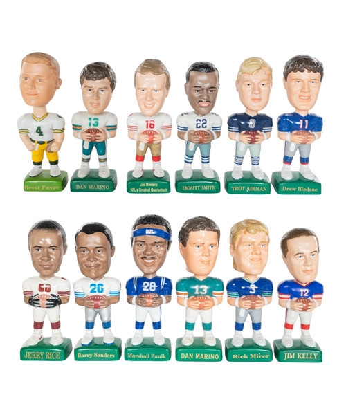 NFL Greats S.A.M. Limited-Edition Bobble Head Doll Collection (12) In Original Boxes Including Jerry Rice, Joe Montana, Brett Favre, Dan Marino, Troy Aikman and Others 
