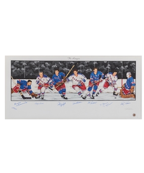 New York Rangers Limited-Edition Lithograph Autographed by 7 HOFers with COA (18" x 39")