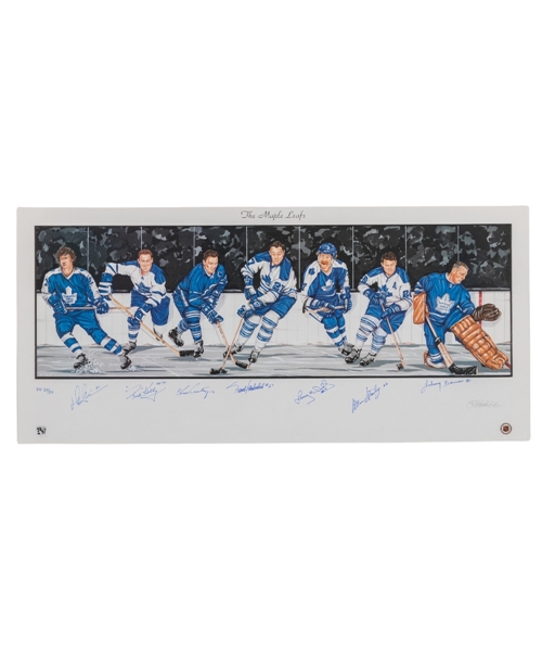 Toronto Maple Leafs Limited-Edition Lithograph Autographed by 7 HOFers with COA (18" x 39")