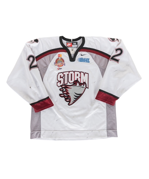 Fedor Tyutin’s 2001-02 OHL Guelph Storm Game-Worn Jersey with Team COA - 2002 Memorial Cup Patch!