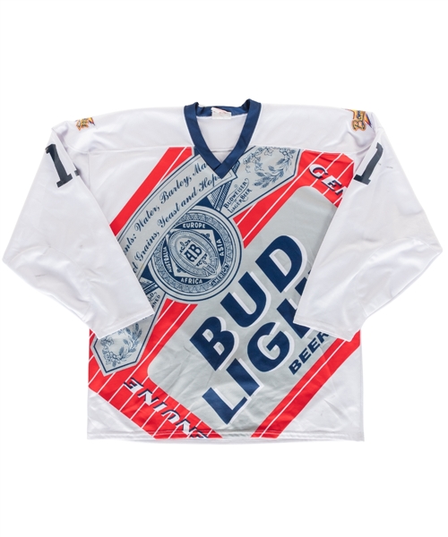 Ben Keups 2000-01 ECHL Dayton Bombers "Bud Light" Signed Game-Worn Jersey 