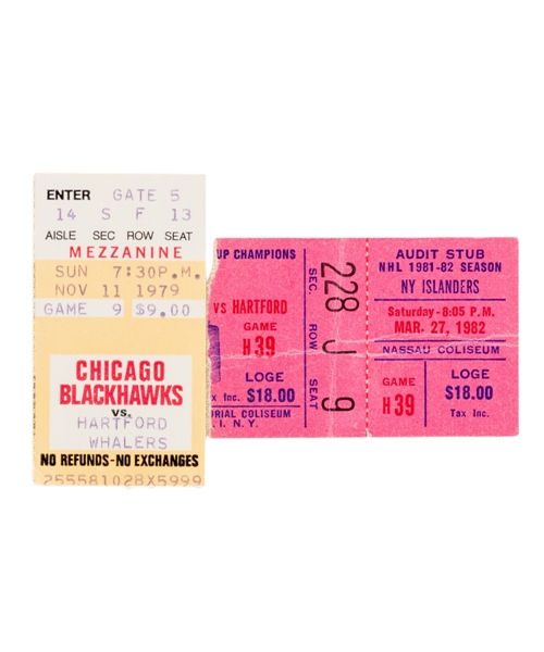Gordie Howe and Dave Keon 1979 to 1982 Hartford Whalers Milestone Ticket Stub Collection of 2 